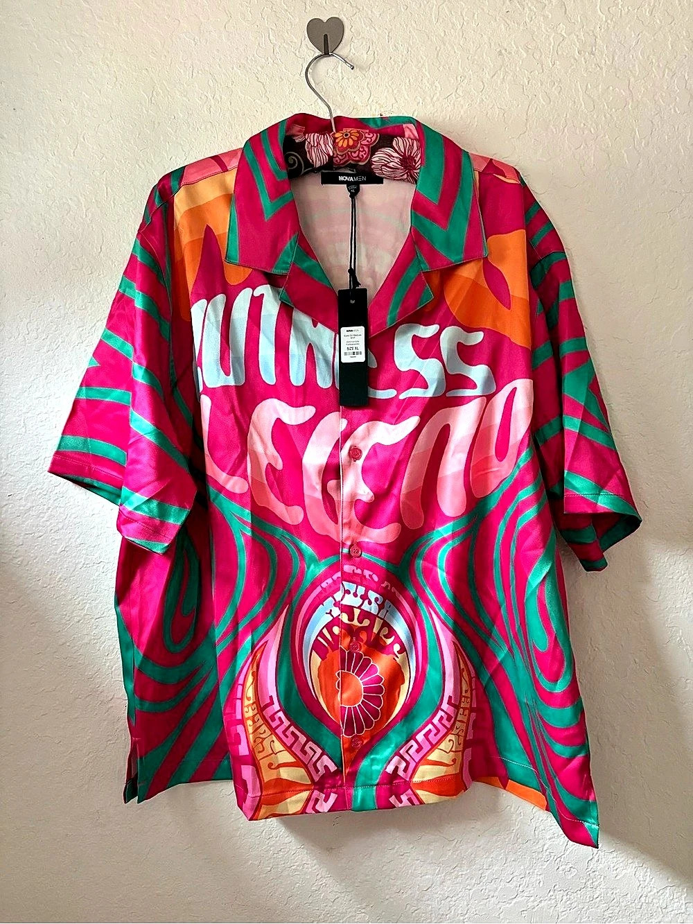 Pink Satin Abstract Print Button Down Shirt NWT